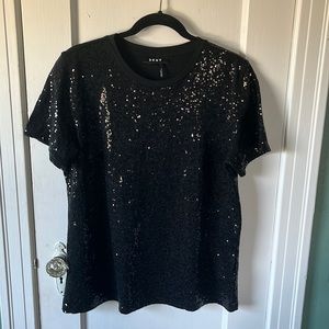 DKNY black sequenced top front and back.  Size L